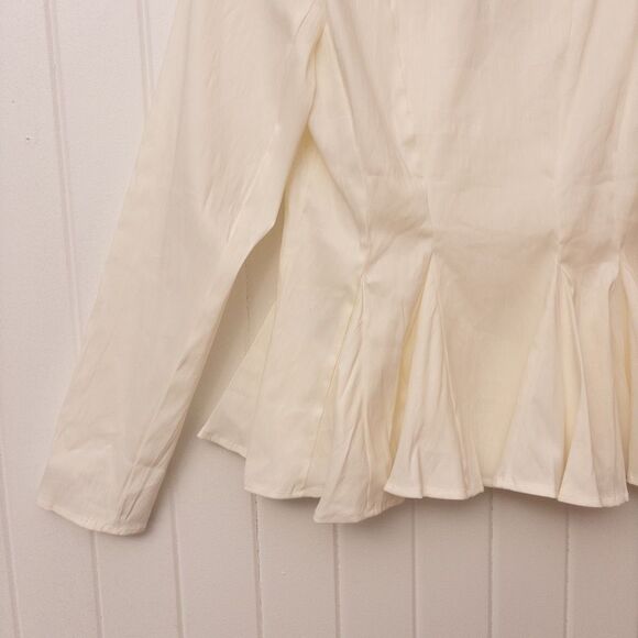 By Anthropologie Long-Sleeve Collared Linen Peplum Blouse Size Small - Picture 8 of 8